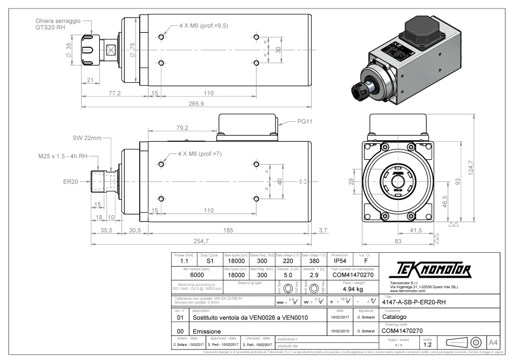 Teknomotor CNC Spindle -COM41470270 - ER20 thumbnail 2