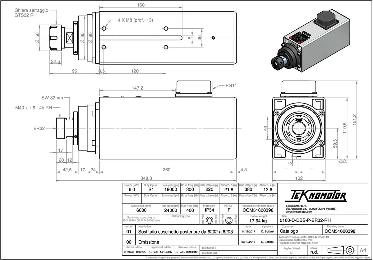 Teknomotor CNC Spindle -COM51600398 - ER32 thumbnail 2