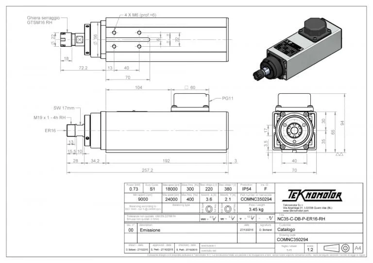 Teknomotor CNC Spindle -COMNC350294 - ER16 thumbnail 2