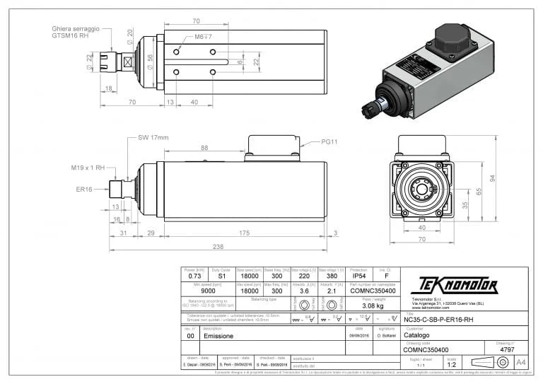 Teknomotor CNC Spindle -COMNC350400 - ER16 thumbnail 2